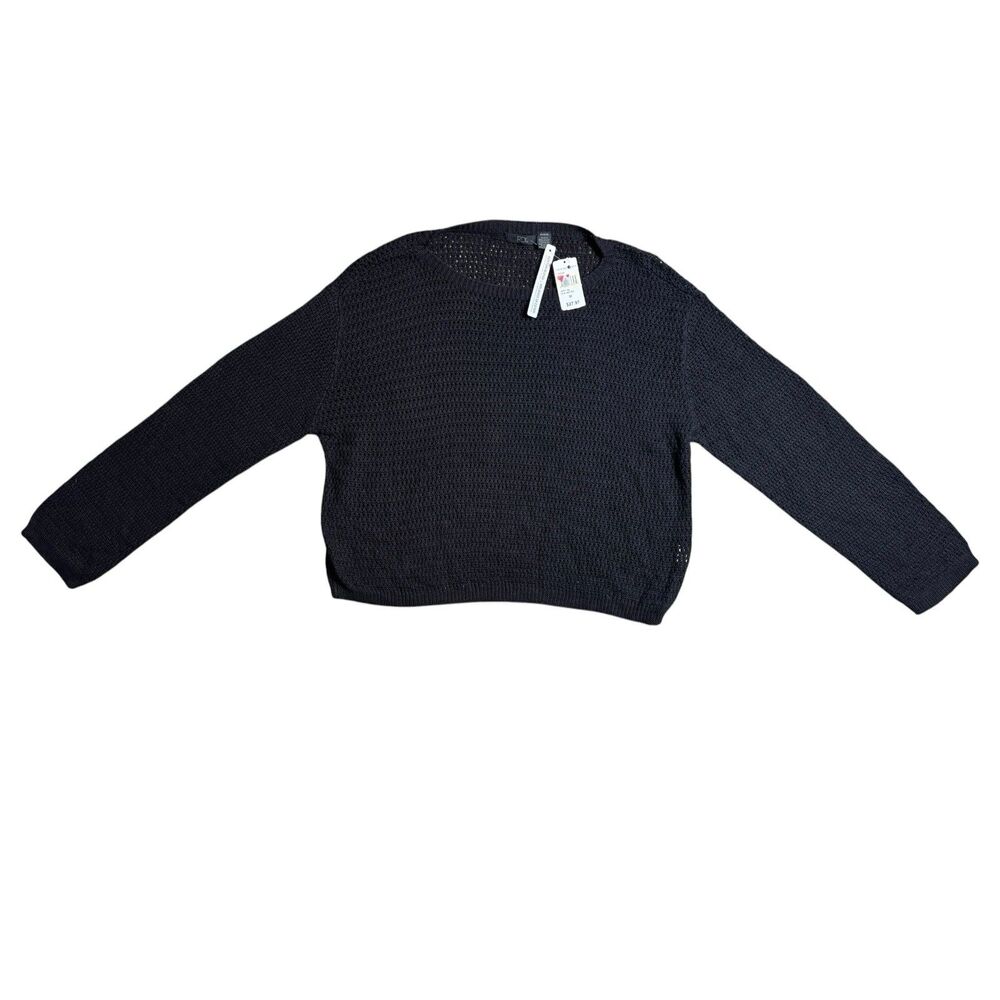 Nwt Rdi Women’s Black Open Knit Cropped Sweater Size M Cotton Blend